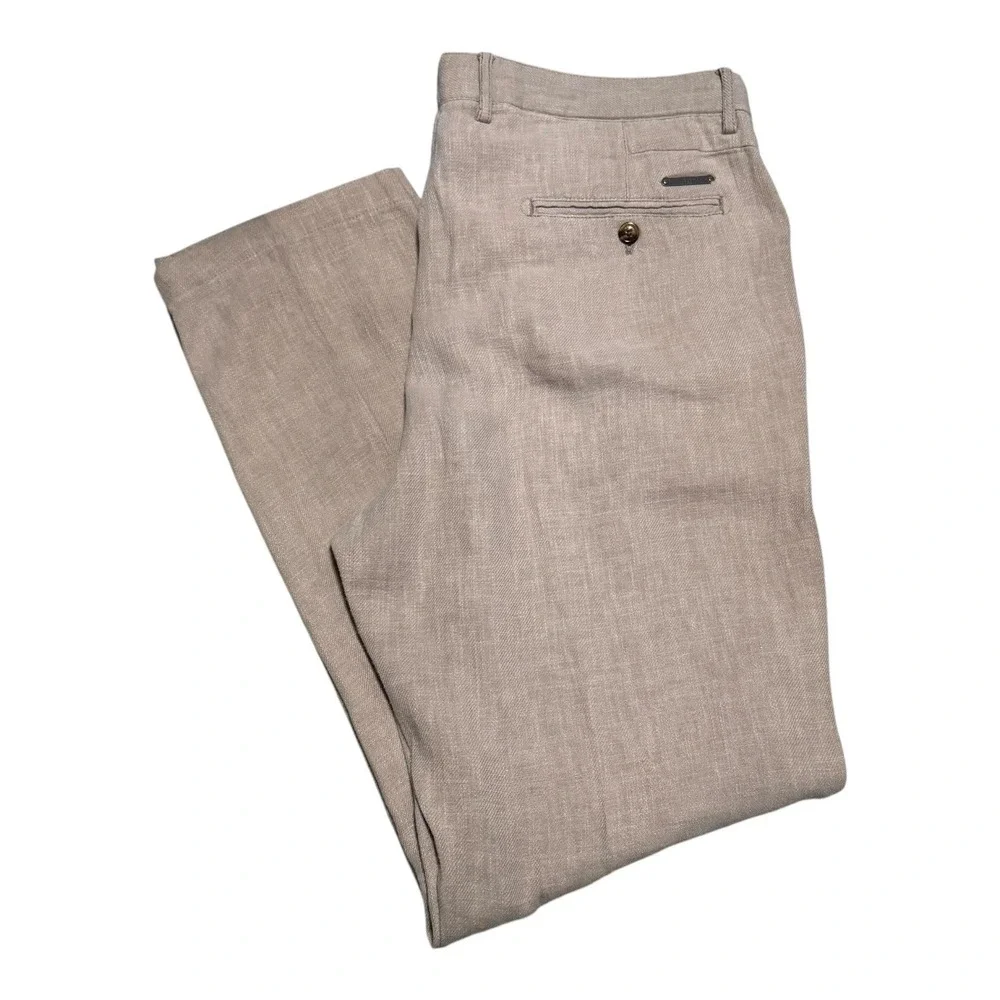 Burberry Brit Tan Straight Pleated Cotton Blend Pants Men's 38 FLAWS (38x31.25)‎